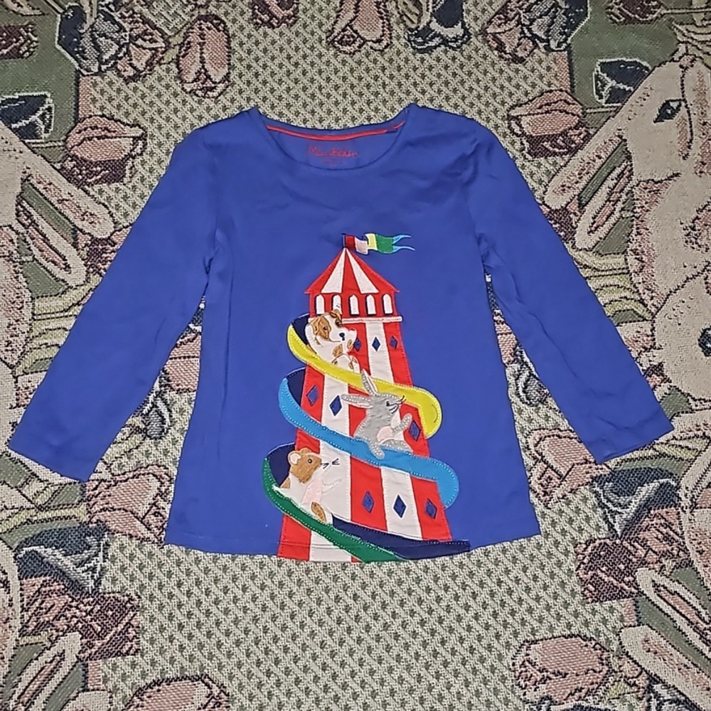 Mini Boden Blue Long Sleeve Tee with Carousel Graphic